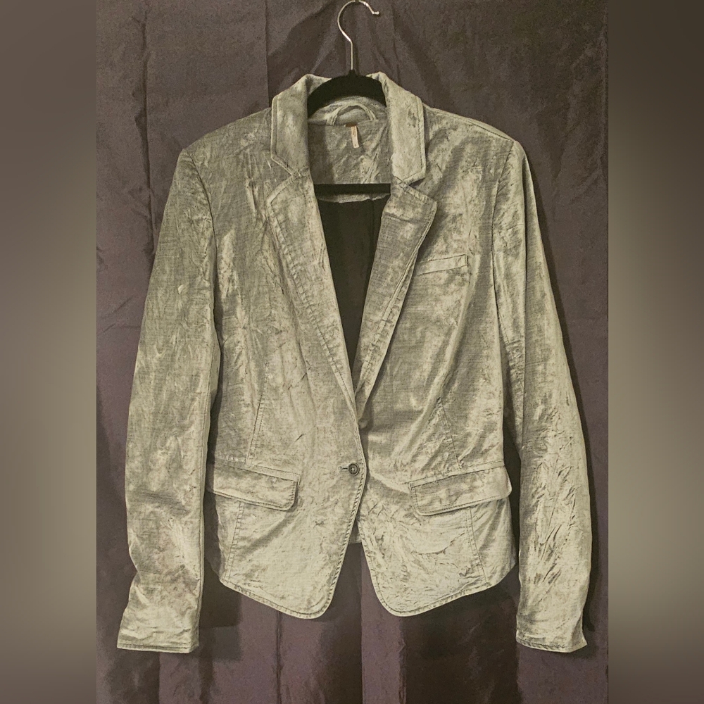 FREE PEOPLE Mint Grey Velvet Blazer